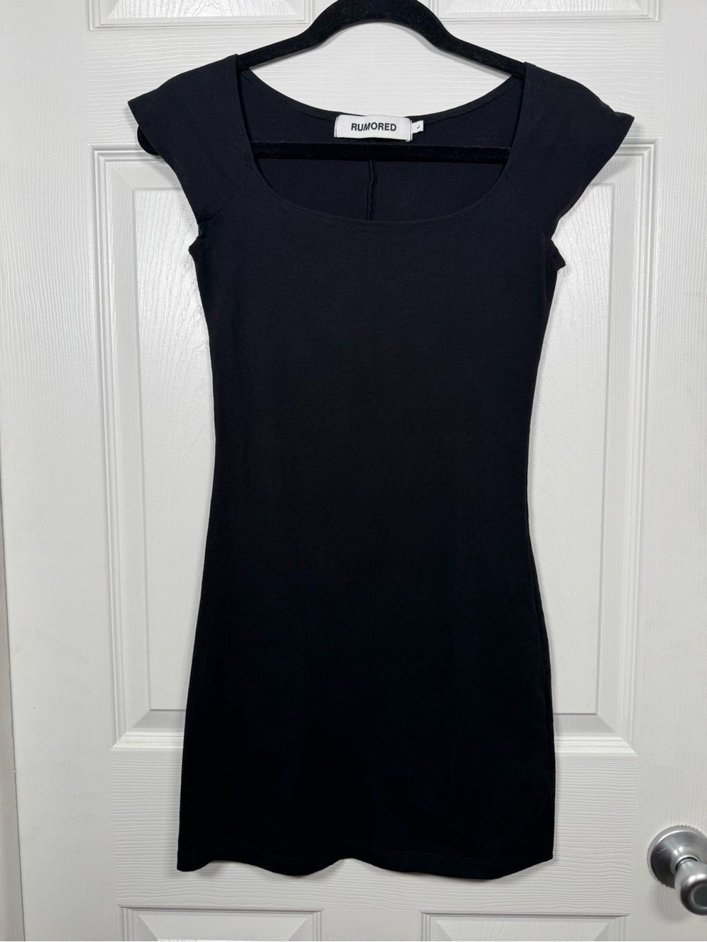 Rumored Black Mini Dress Size L Cap Sleeve Fitted Bodycon Cotton